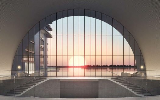 Stunning exterior view of Armani Beach Residences showcasing luxury waterfront apartments in Palm Jumeirah with panoramic sea views.